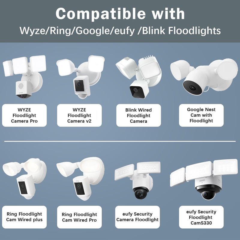 iTODOS Plug-in Mount for Floodlight Cams with 30ft/9m Weatherproof Power Cable for Floodlight Cam Wired Plus/Pro,WYZE Floodlight Camera v2/Pro,Blink Wired Floodlight Camera,Electrical Box and Cord Kit - Image 2